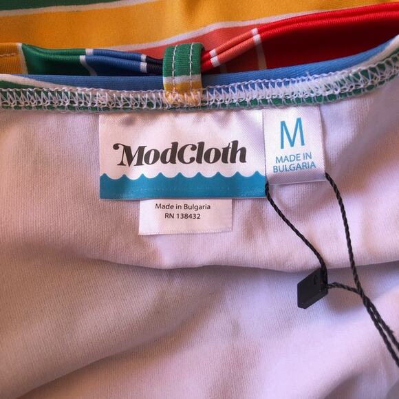 ModCloth NWT Greta Rainbow Stripe Detachable Belt High-Waisted Bikini Bottom MD - Picture 7 of 13